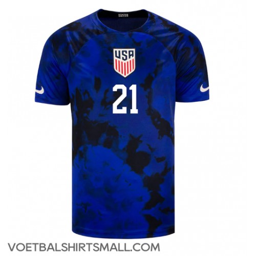 Verenigde Staten Timothy Weah #21 Voetbalkleding Uitshirt WK 2022 Korte Mouwen